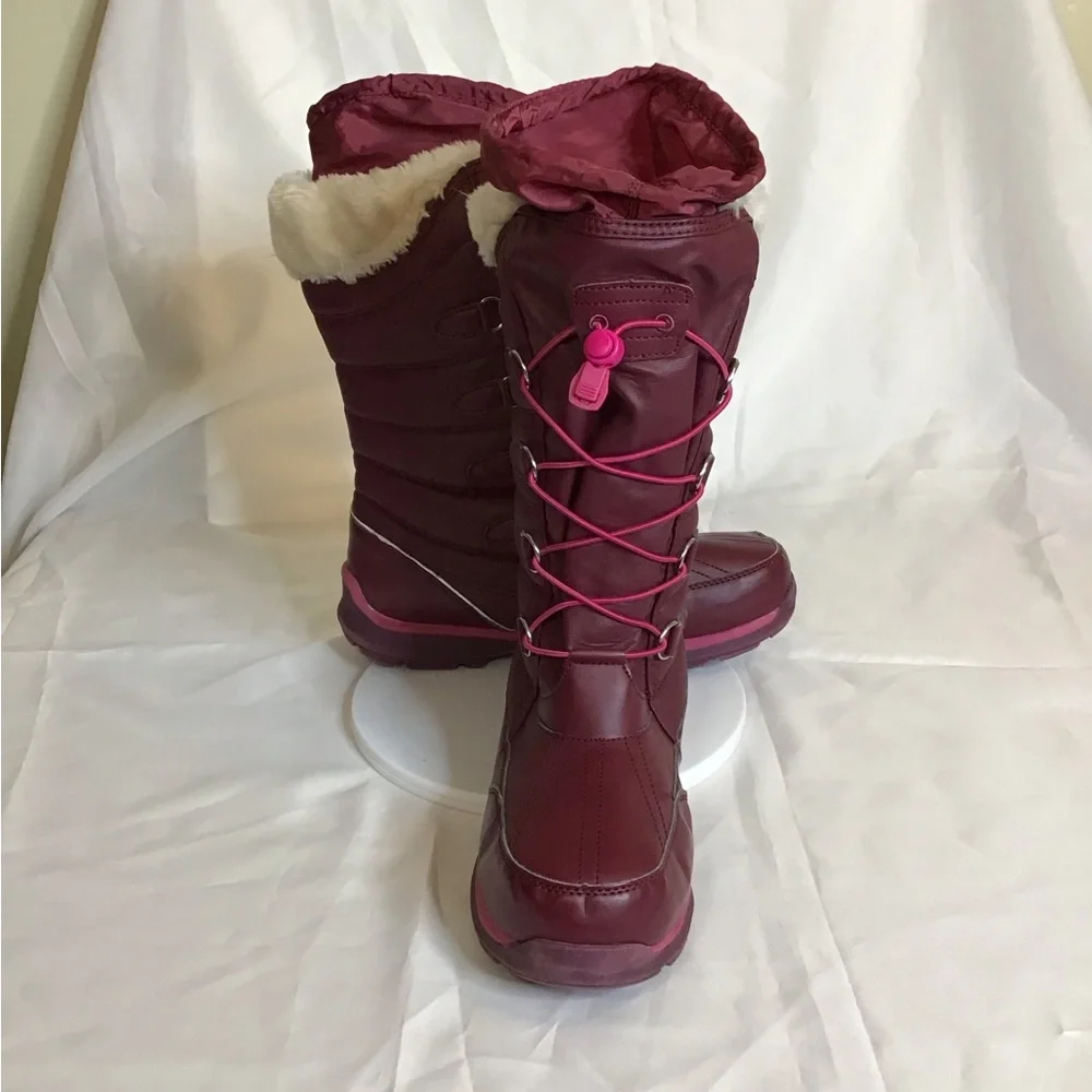 Land Ends Girl “Snowflake” insulated Winter Snow Boots Sz.7Y in Maroon/ Pink